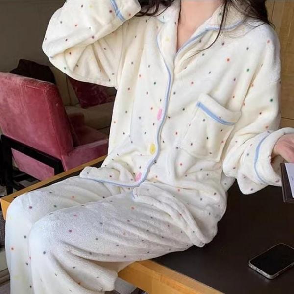 달콤컬러도트 포근한 파자마세트 7 잠옷 여성 수면 여자 따뜻한 포근한 파자마 겨울