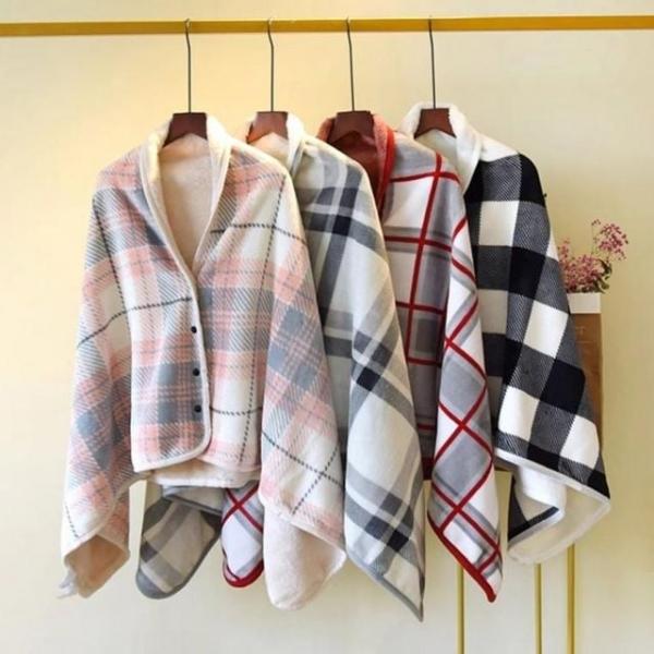 겨울 여성 무릎담요 캠핑 체크 단추있는 극세사 담요 학생담요 무릎담요 망토담요 캠핑담요 플리스담요