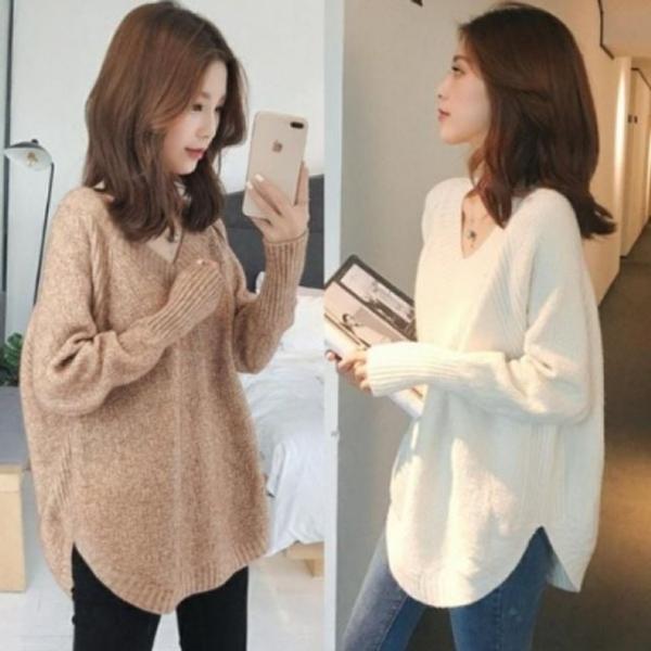 아린 브이넥 니트티 루즈핏 겨울 루즈핏 니트티스웨터 가을 여성 브이넥