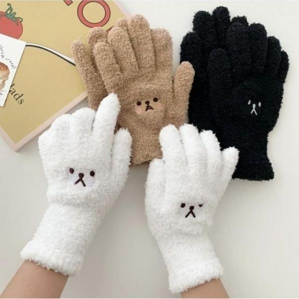 당일 겨울 자수 뽀글 장갑 여성 귀여운 방한 겨울 장갑 방한장갑 손가락장갑 겨울장갑 곰돌이장갑