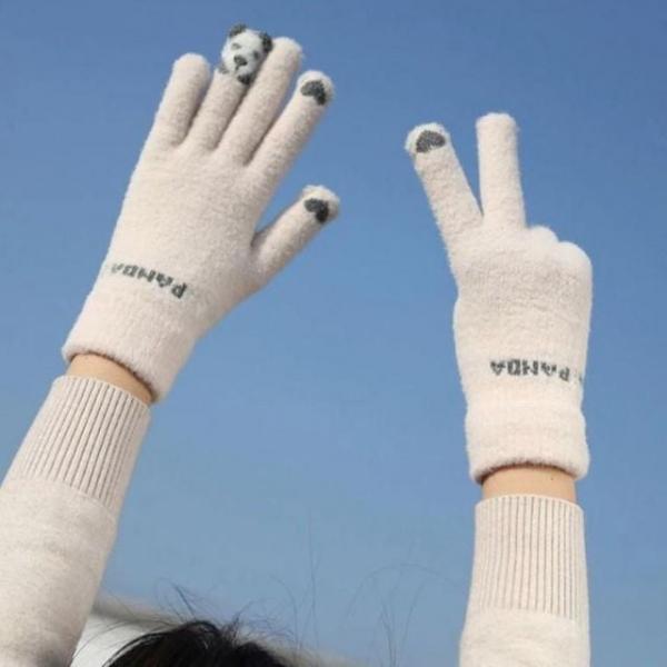 스마트 터치 팬더 장갑 수족냉증 털 겨울 중학생 작은손 모 귀여운 캐릭터 여성 기모 따뜻한 방한