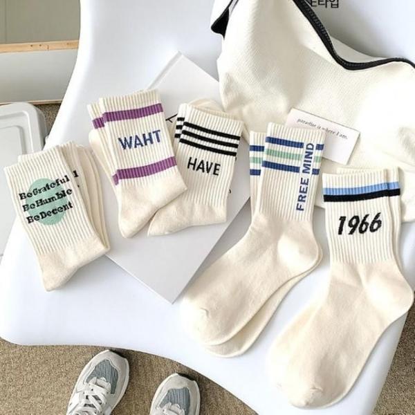 여자 여성 학생 19 레터링 중목양말 봄 여름 가을 겨울 중 장목양말 스타킹양말 양말 여름 장목
