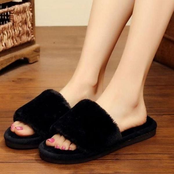 여성 털 슬리퍼 털 신발 여자 겨울 슬리퍼 기본 색 캐주얼 겨울 따듯한신발 여성 털신발 여자신발