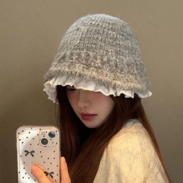 포근 로맨틱 레이스 벙거지 니트 모자 털모자 보온 가을 겨울 여성 여성 벙거지 모자 히트 선물 단체