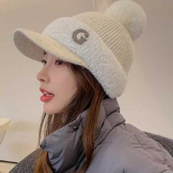 니트썬캡 겨울모자 여성캡 골프 방울 털모자 S S11 골프모자 햇빛가리개 겨울캡 여자모자 썬캡