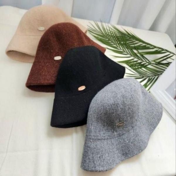 여성 겨울 모직 금속장식 벙거지 버킷햇 모자 모자 여성 벙거지 가을 버킷햇 겨울 모직