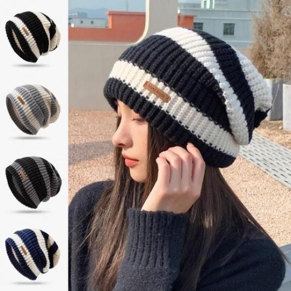 겨울 스트라이프 여자 남자 빅비니 스키장모자 니트 큰비니 트위드비니 꽈배기비니 빅비니 남성비니 니트비