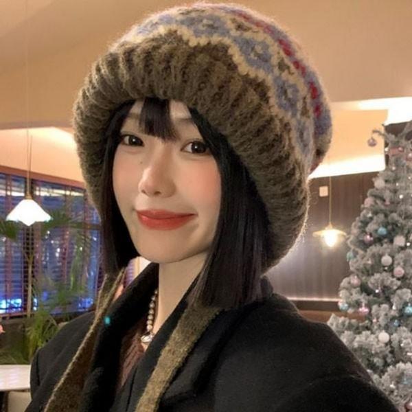 지그재그 배색 스트랩 매듭 니트 모자 털모자 보온 가을 겨울 여성 여성 벙거지 모자 히트 선물 단체