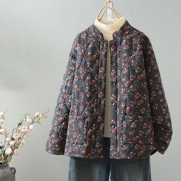 노카라 플라워 퀼팅 자켓 점퍼 아우터 바람막이 겨울 가을 봄 아우터 잠바 코트 여성 외투 누빔 긴팔