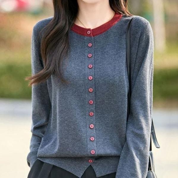 컬러 라운드 배색 니트 가디건 봄 가을 겨울 아우터 잠바 점퍼 여성 외투 루즈핏 무지 카라넥 여성 가을