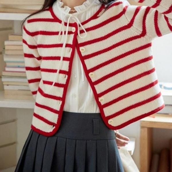 포근 데일리 스트라이프 니트 가디건 봄 가을 겨울 아우터 잠바 점퍼 여성 후드 외투 루즈핏 자켓 아
