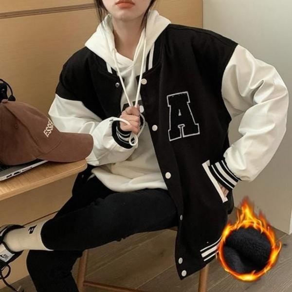 1컬러 베이직 모던 기모안감 여성 배색 야구점퍼 J0 겨울 여자 아우터 기모 여성 야구점퍼