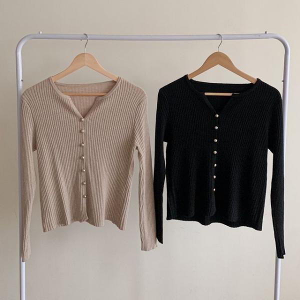 봄 가을 여성 골지 정장 니트 브이넥 가디건 자켓