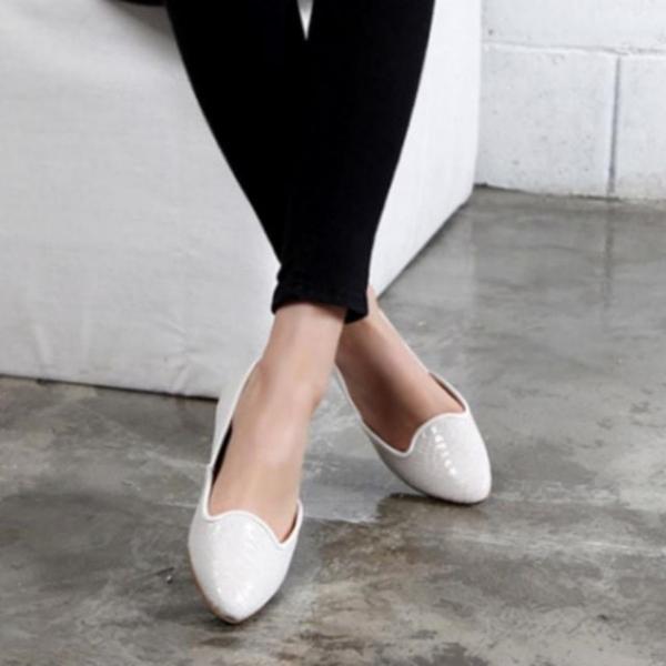 여성 파이톤 뾰족코 플랫 슈즈 고급 면접 구두 단화