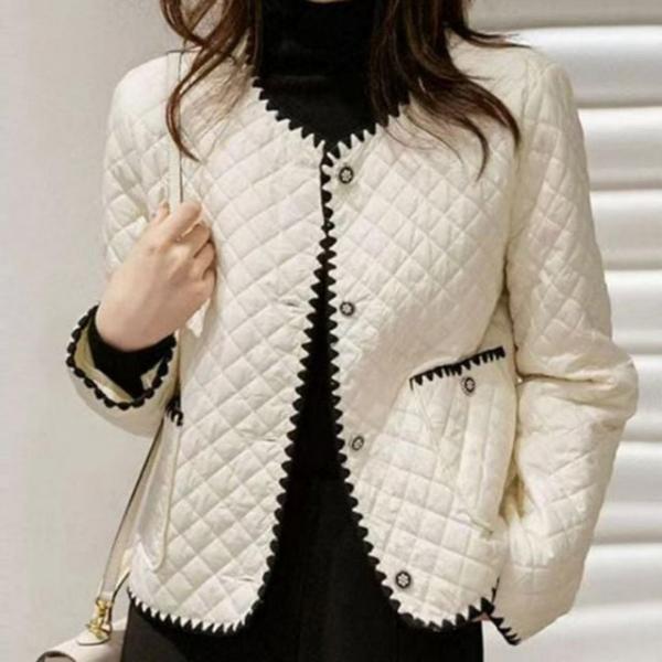 여성 고급 하객룩 정장 트위드 누빔 점퍼 노카라 자켓