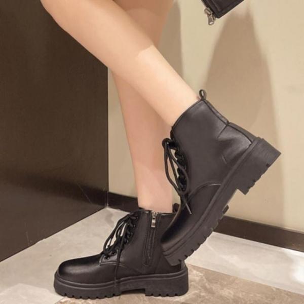 여성 고급 빅사이즈 볼드솔 레더 하이 워커 여자 부츠