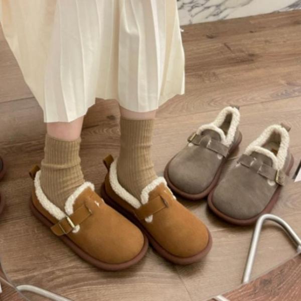 여성 스웨이드 가죽 후리스 뽀글이 겨울 털 단화 모카신