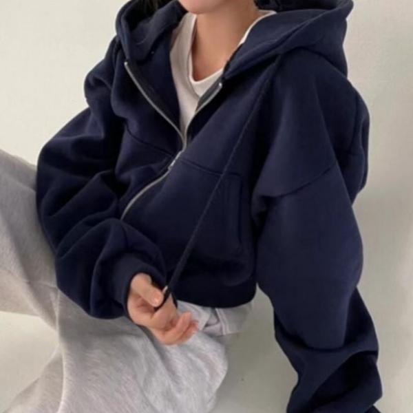 여성 세미 크롭 오버핏 루즈핏 데일리 후드집업 후드티