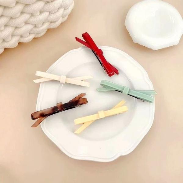 (쓰러담아) 얆은 리본 머리핀 헤어 자동 실핀 앞머리