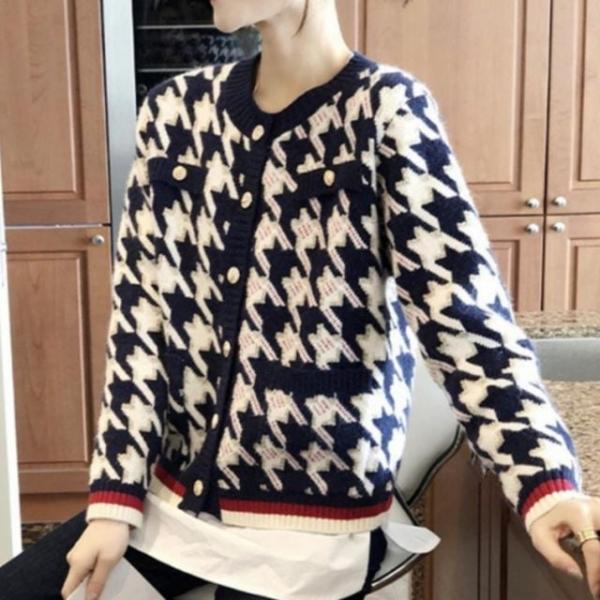 여성 고급 하운드투스 체크 자켓 점퍼 긴팔 가디건