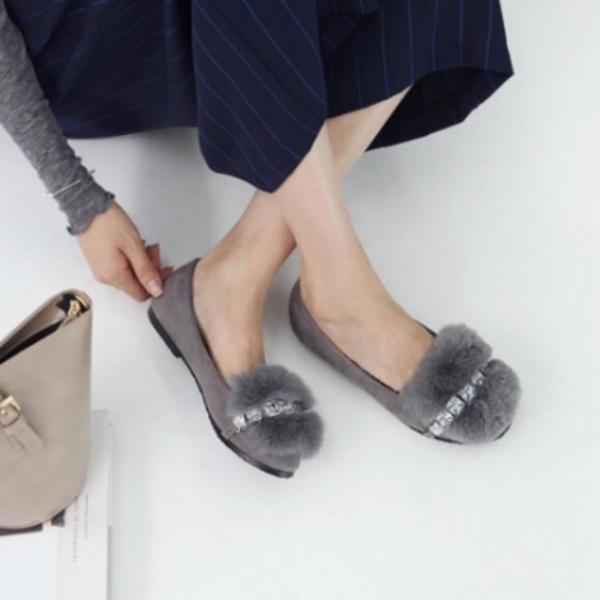 여성 겨울 여자 토끼털 털 단화 신발 플랫슈즈 모카신