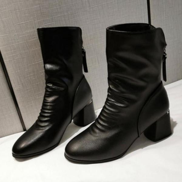 여성 뒷지퍼 털 안감 셔링 겨울 앵클부츠 미들 부츠