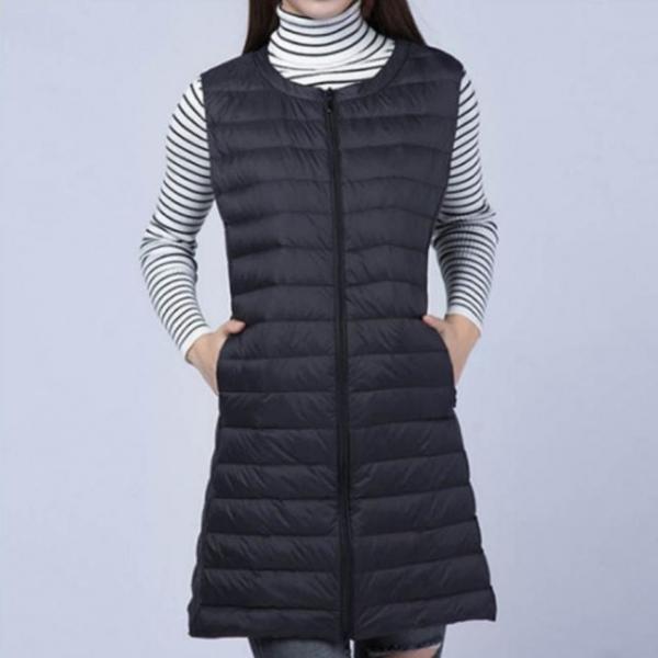 여성 겨울 얇은 경량 차이나넥 조끼 심플 롱 베스트