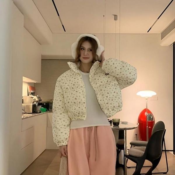 여성 겨울 데일리 크롭 자켓 점퍼 프린팅 숏 패딩