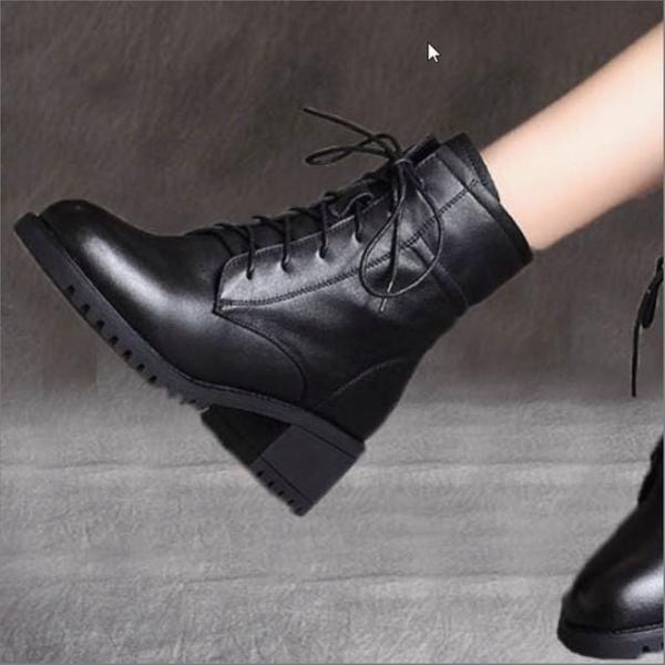 여성 통굽 러버 밑창 중목워커 옆지퍼 레이스업 부츠 5cm