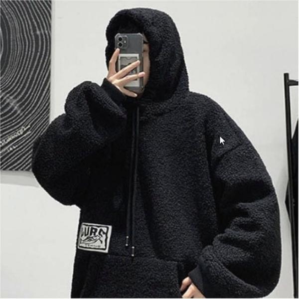 뽀글이 후드티 남녀공용 포근한 겨울 인조양털 데일리 티셔츠