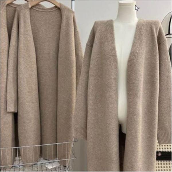 여성 노카라 오픈형 로브 롱 가디건 간절기 초겨울 니트 아우터