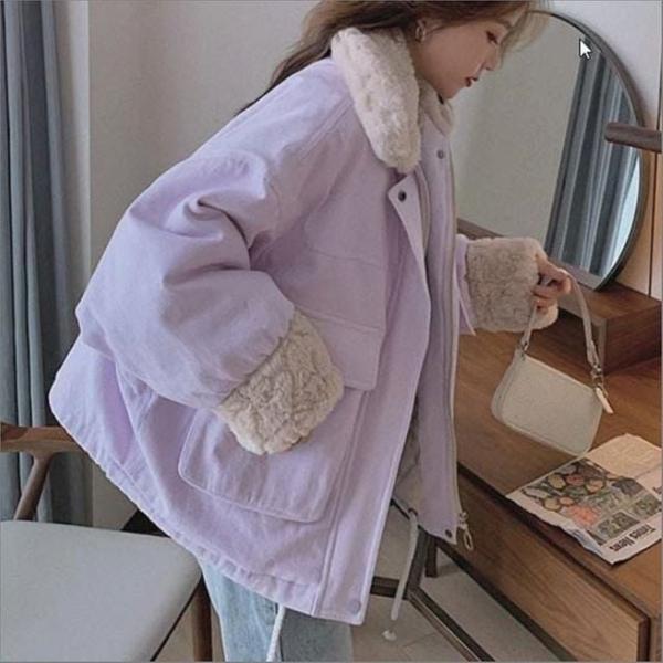 여성 페이크퍼 카라 배색 숏 패딩 점퍼 겨울 아우터