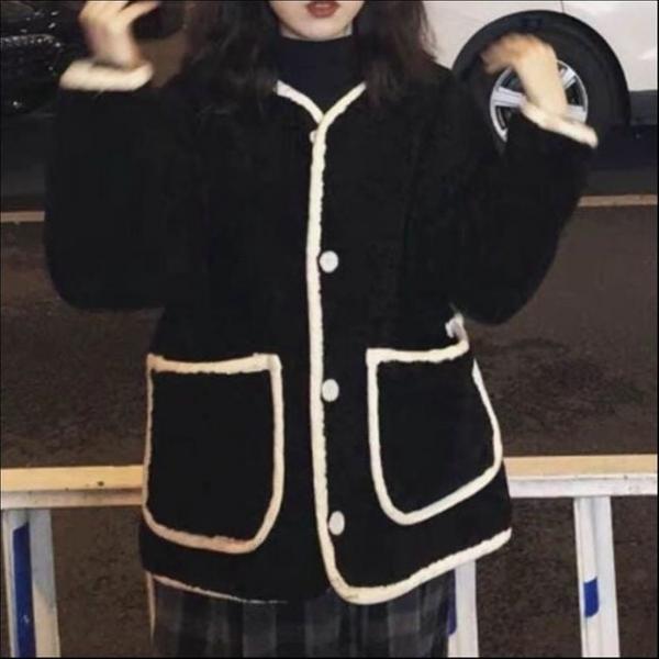 여성 뽀글이퍼 인조양털 라운드넥 버튼 자켓 루즈핏 아우터