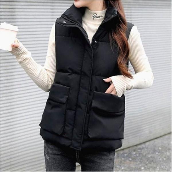 여성 겨울 하이넥 패딩조끼 겨울 레이어드 아우터 화이버 소재