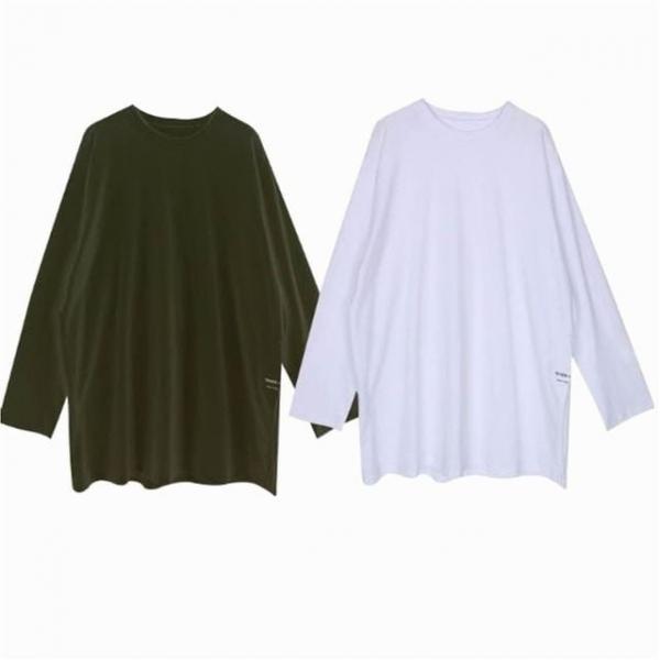 여성 베이직 루즈핏 무지 긴팔티 옆절개 티셔츠 엉덩이 기장