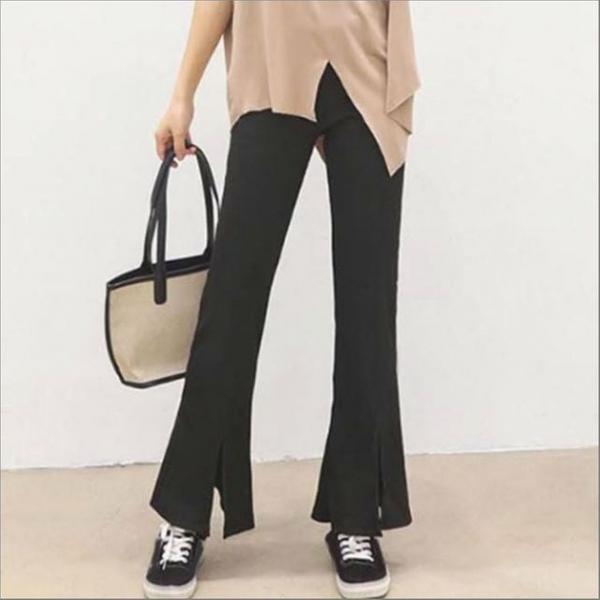 여성 잔골지 부츠컷 나팔바지 밴딩 하이웨스트 슬림핏 긴바지