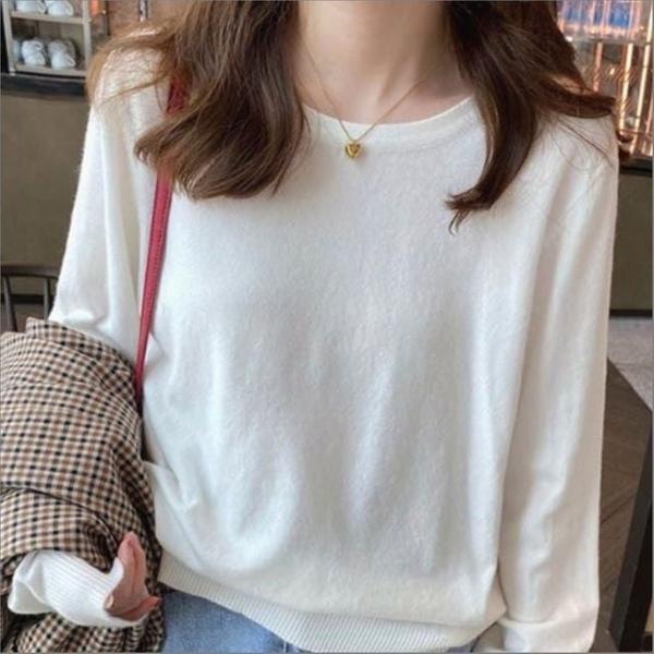 라운드넥 여자 무지 기본니트 긴팔 베이직 데일리 간절기 상의