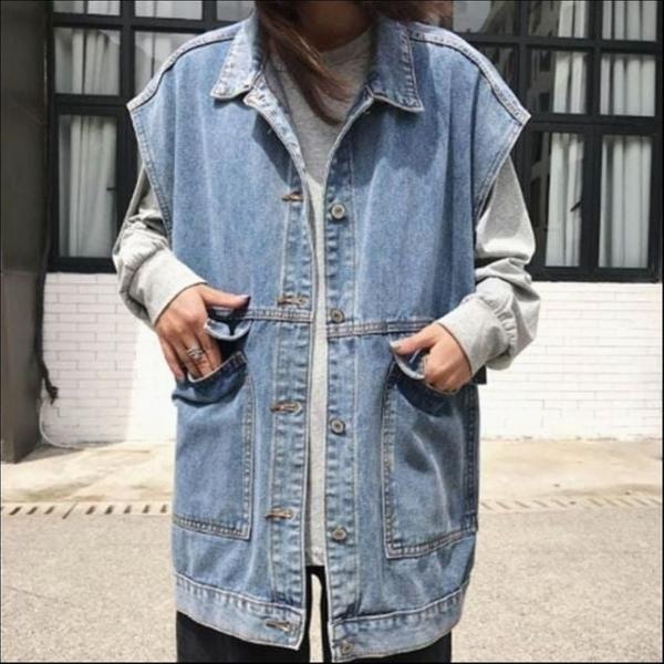 여성 워싱 데님베스트 오버핏 청조끼 데일리 레이어드 아우터