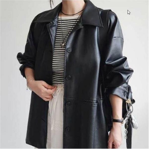 여성 루즈핏 레자자켓 페이크 레더 카라 라이더 자켓