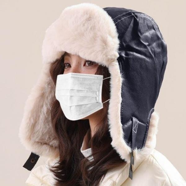 똑딱이 귀마개 방한햇 탄탄한 레더 소재 퍼모자