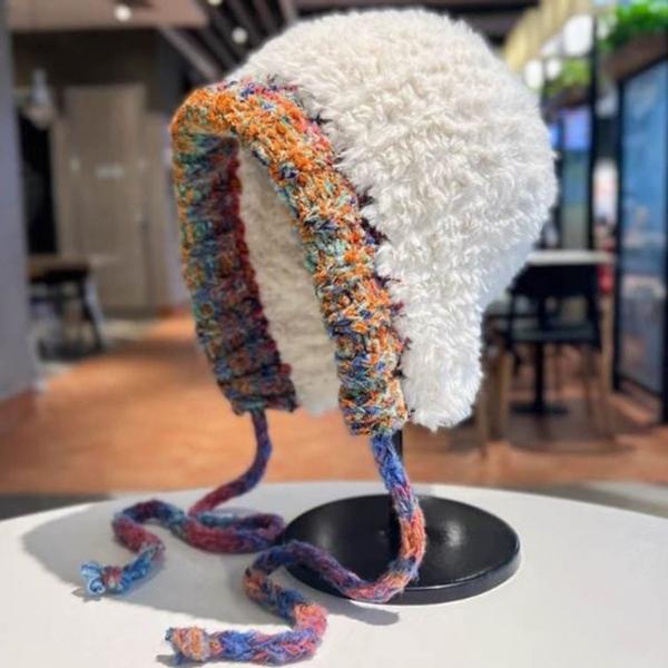 따듯한 겨울 모자 컬러풀한 로프 디자인 끈 귀마개햇