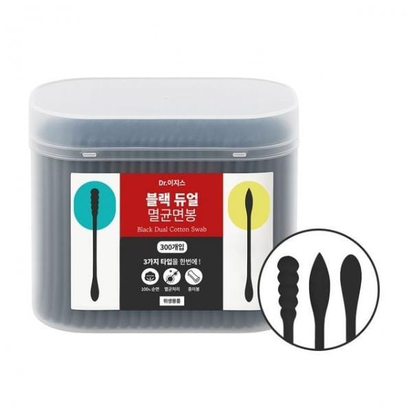 닥터이지스 3TYPE (둥근+나선+원뿔) 순면 블랙 듀얼 멸균면봉 300개입