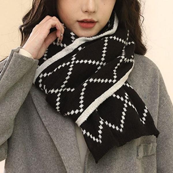 여성 2컬러 양면 다이아패턴 목도리 겨울 머플러