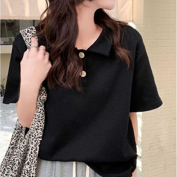 여름 여행 나들이 룩 카라 넥 반팔 티셔츠 와플 짜임