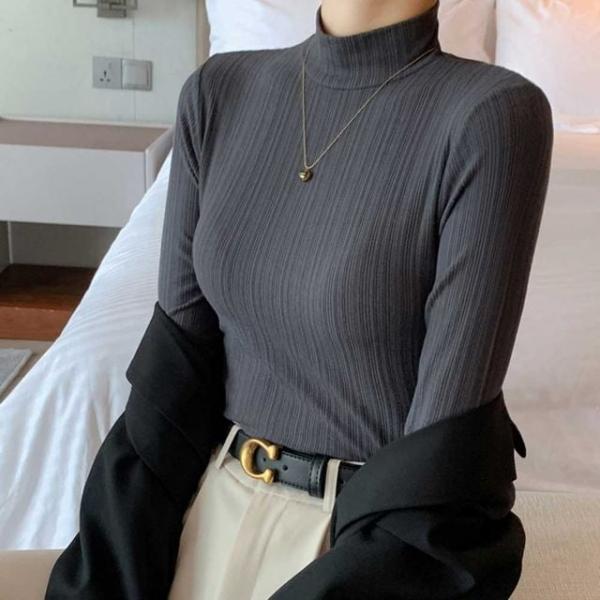 자켓 이너 하프넥 반목 긴팔 슬림 핏 티셔츠 여자