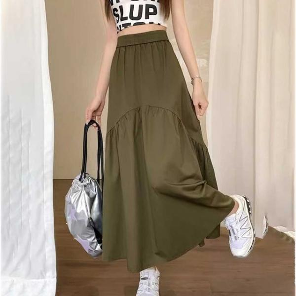 여자 나들이 여행 룩 밴딩 롱 플레어 훌 스커트 코디