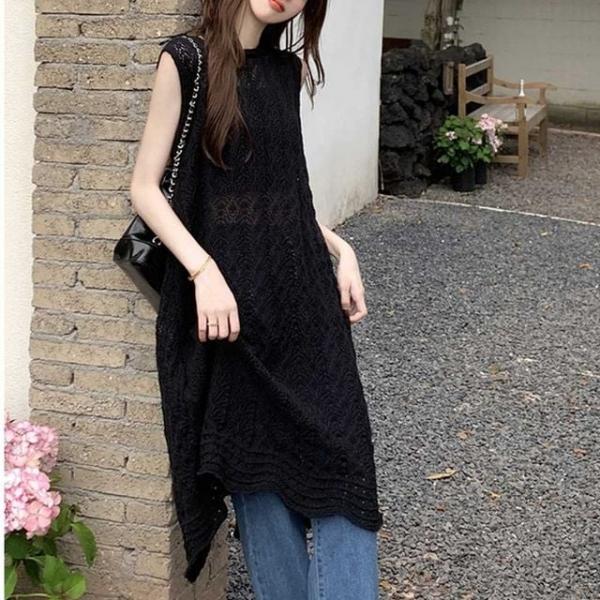 주말 나들이 데이트 룩 레이어드 롱 조끼 시스루 트임