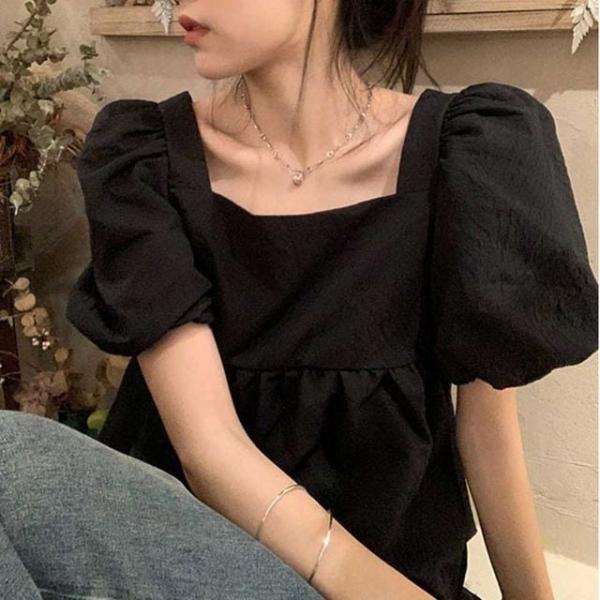 모임 데이트 룩 여름 반팔 퍼프 스퀘어넥 블라우스