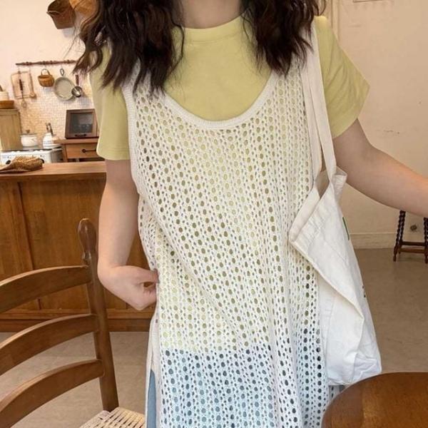 여름 뷔스티에 레이어드 용 펀칭 롱 그물 조끼