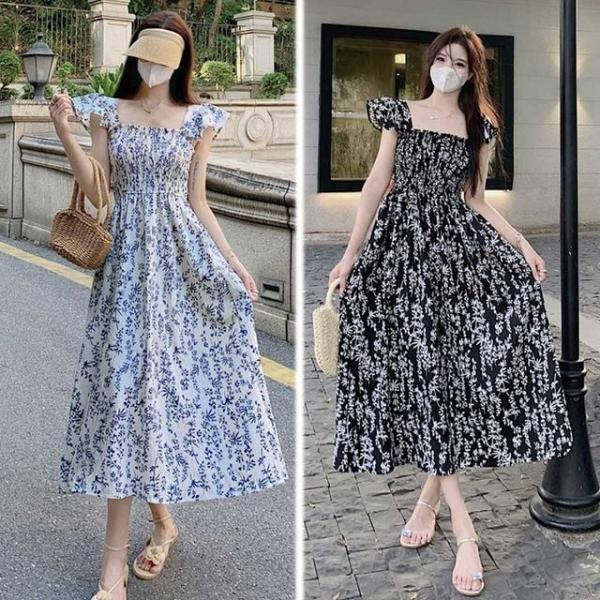 스모크 밴딩 여자 여름 휴가 여름 롱 맥시 원피스